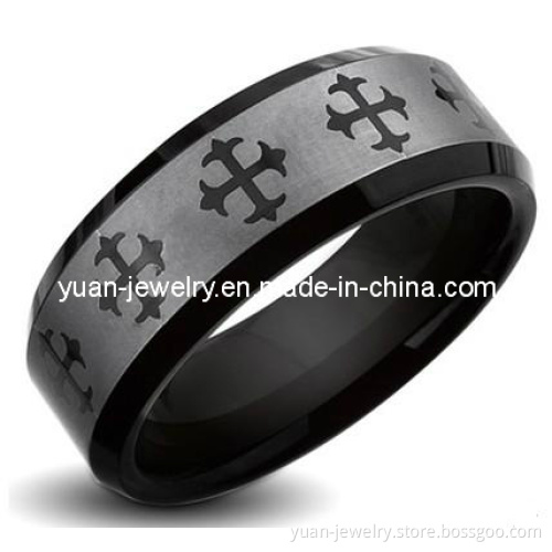 Men's Tungsten Carbide Multi-Cross Comfort Fit Ring